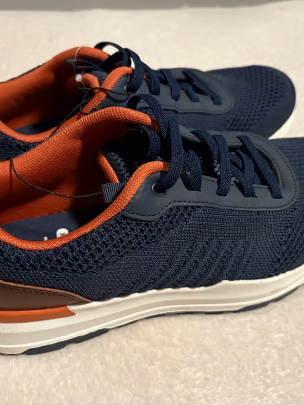 Navy and orange sneakers with Memory Foam insoles